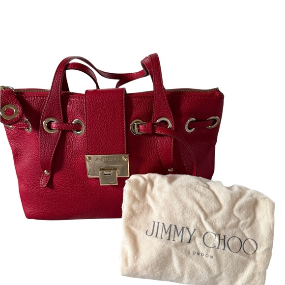 Jimmy Choo Cherry Red Pebbled Leather Shoulder Bag with Gold Hardware - Picture 2 of 10